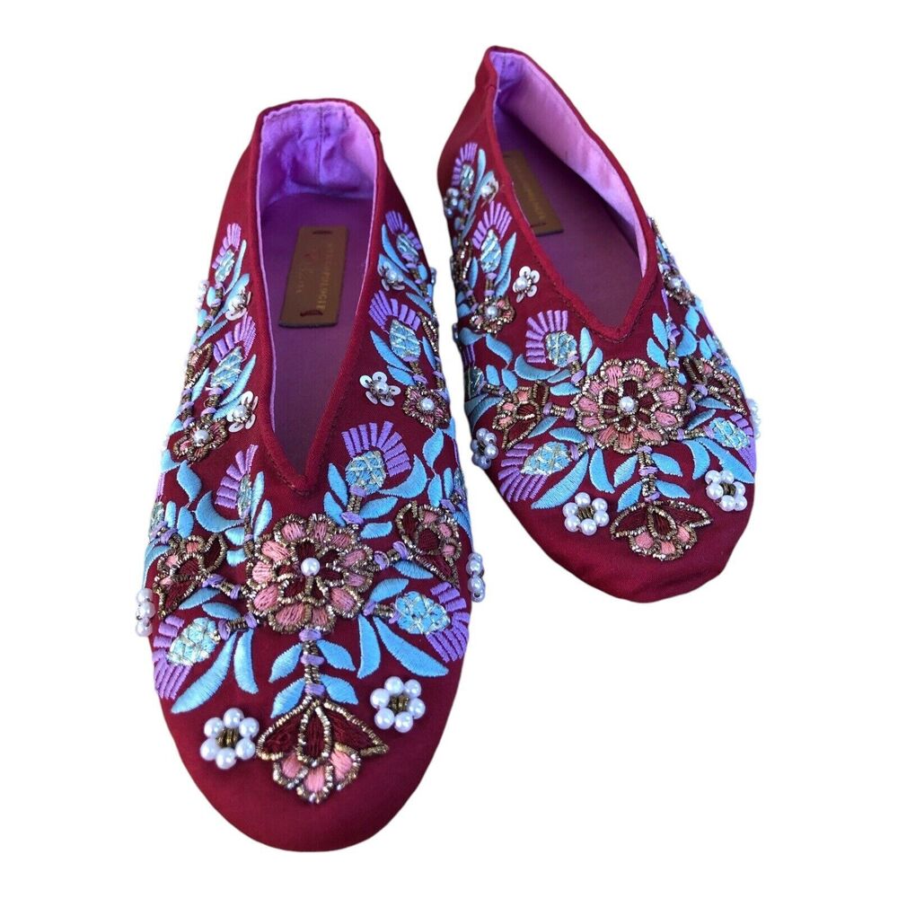 Anthropology Llani Embellished Satin Ballet Slippers Size 39/8.5 - Picture 3 of 11